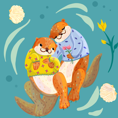 Otter Sweethearts — Colortickle by Abhinaya - Diamond Art Kit (40x40cm)