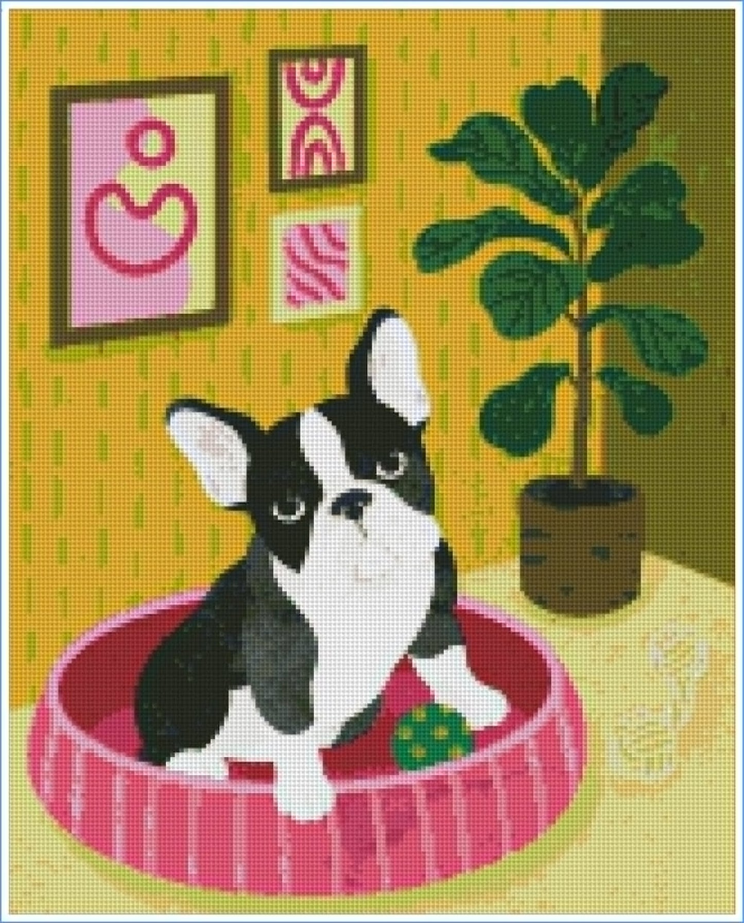 French Bulldog in Pink Bed-Art by Leysan Shayak- Diamond Art Kit (40x50cm Square Drill)