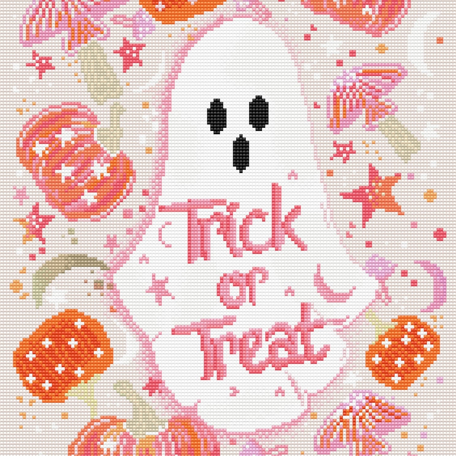 Pink Pumpkin Ghost by Rose Halsey- Diamond Art Kit (40x55cm, Round Drill) Hand Rendered