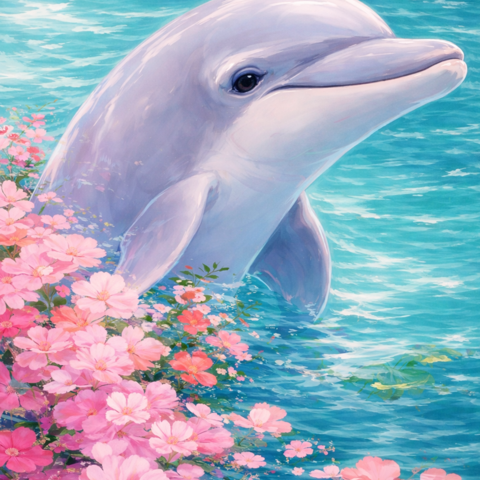 Dolphin Blossoms- Diamond Art Kit (40x50cm, Square Drill)