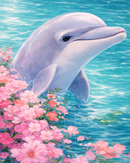 Dolphin Blossoms- Diamond Art Kit (40x50cm, Square Drill)