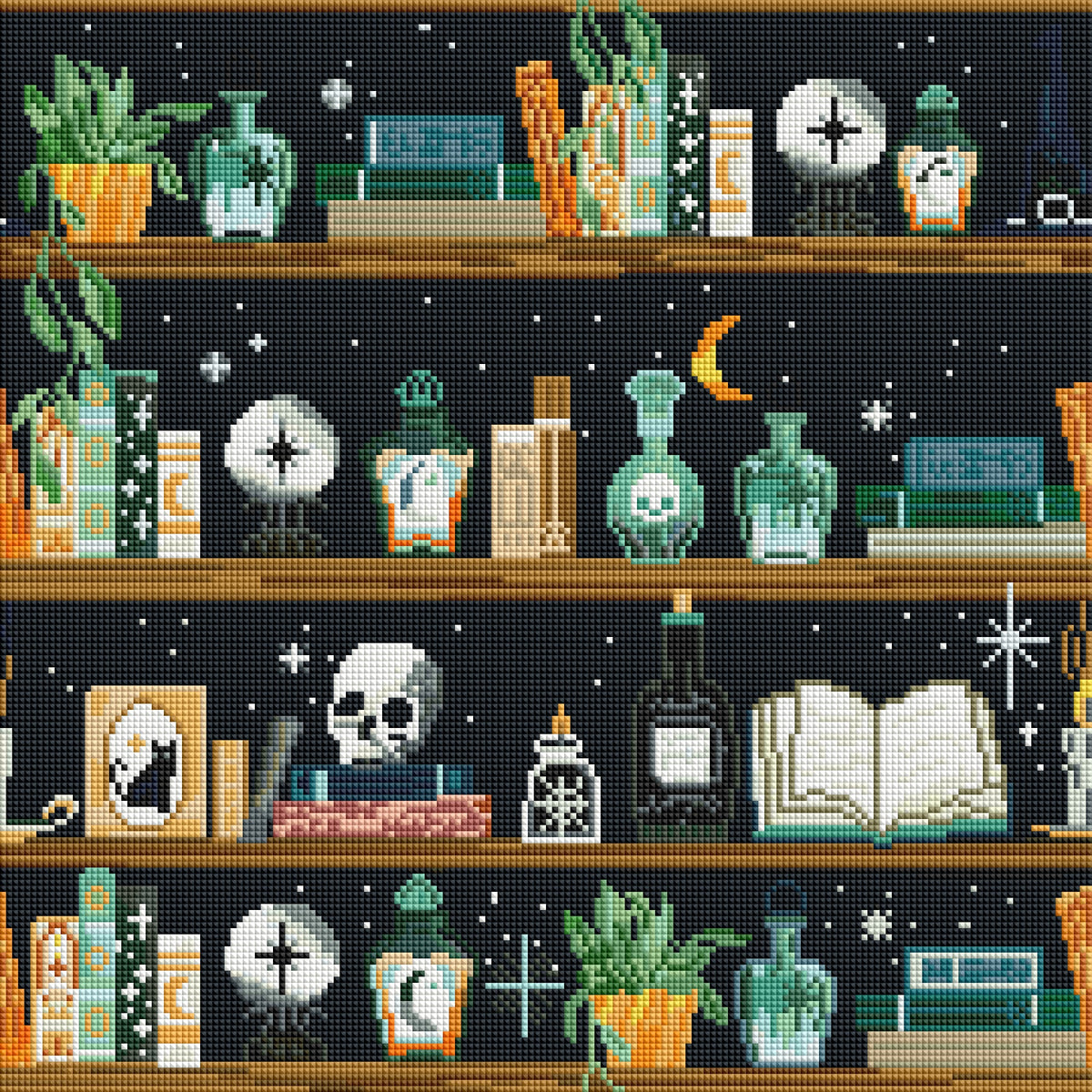 The Witch's Bookshelf by Rose Halsey- Diamond Art Kit (45x45cm, Square Drill) Hand Rendered