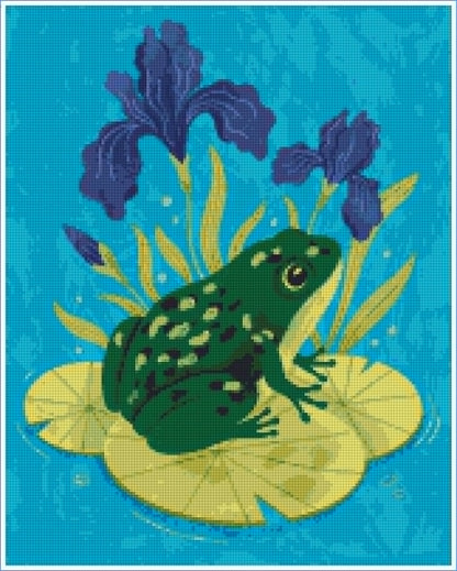 Frog & Blue Irises-Art by Leysan Shayak- Diamond Art Kit (40x50cm, Square Drill)