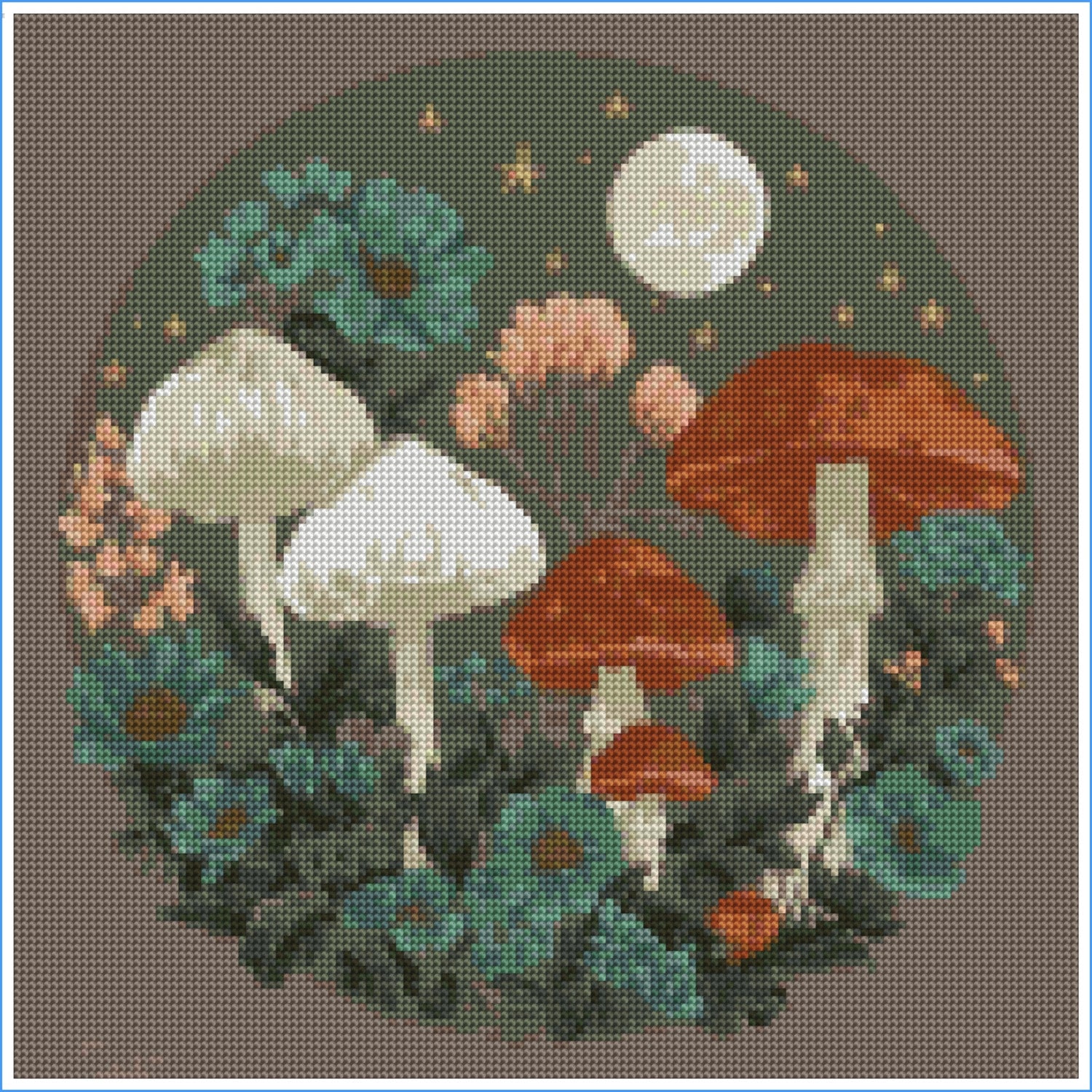 Moonlight & Mushrooms by Lisa D Art Designs – Diamond Art Kit (40x40cm, Round Drill)