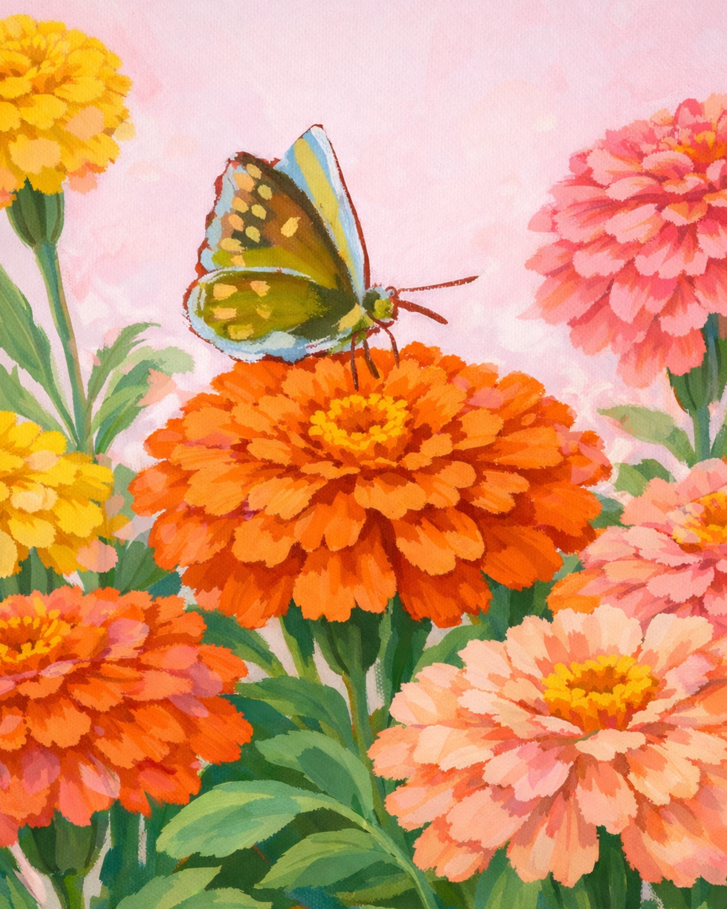 Zinnia Daydream- Diamond Art Kit (40x50cm, Round Drill)