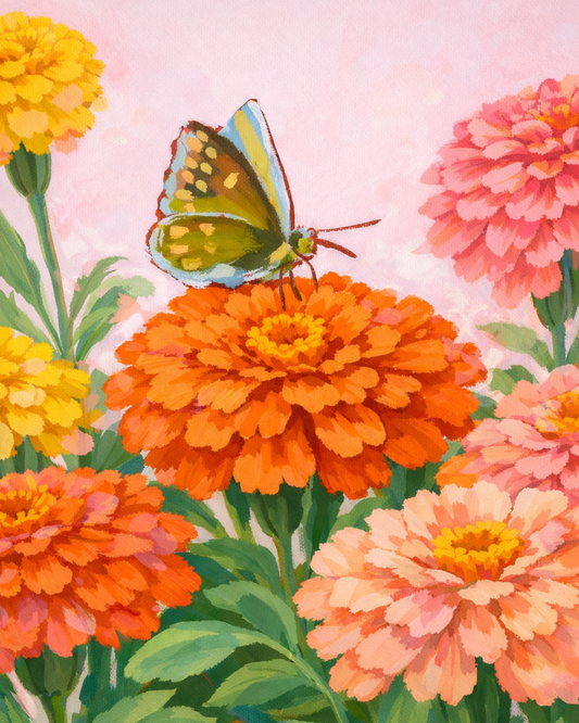 Zinnia Daydream- Diamond Art Kit (40x50cm, Round Drill)