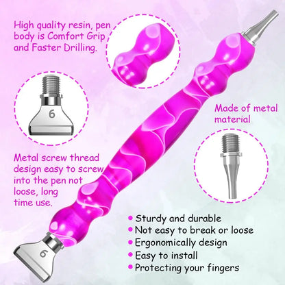 Diamond Painting Pen Set, Premium Resin Diamond Art Pen with 6 Replaceable Metal Tips