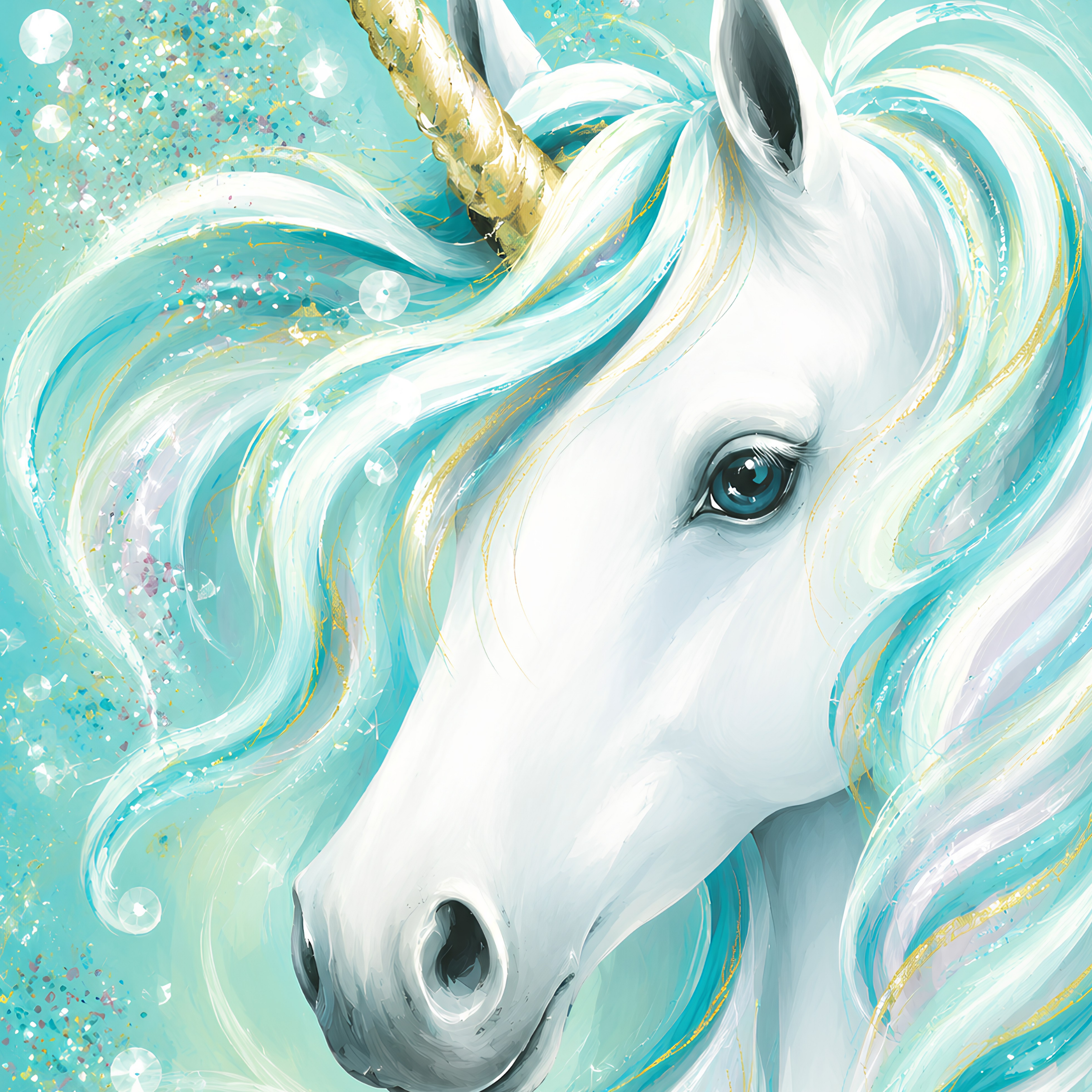 Aqua Magic Unicorn- Diamond Art Kit (40x60cm, Square Drill)