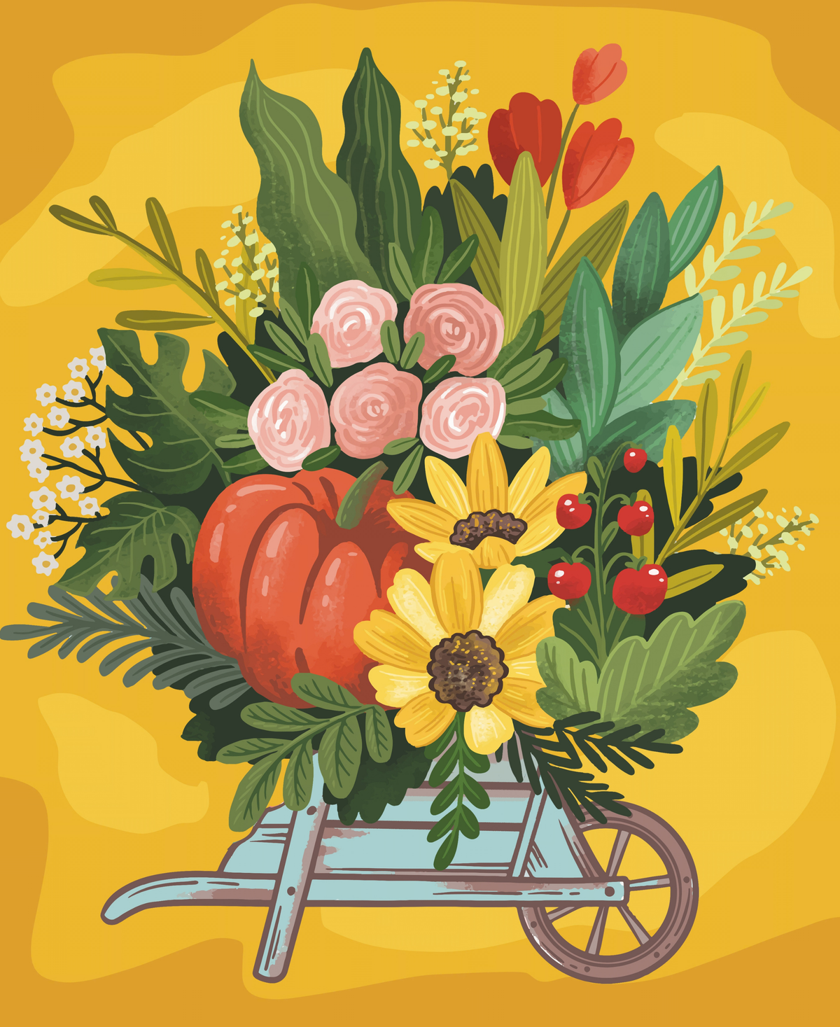 Autumn Garden Wheelbarrow by Hanna Symo- Diamond Art Kit (45x55cm)