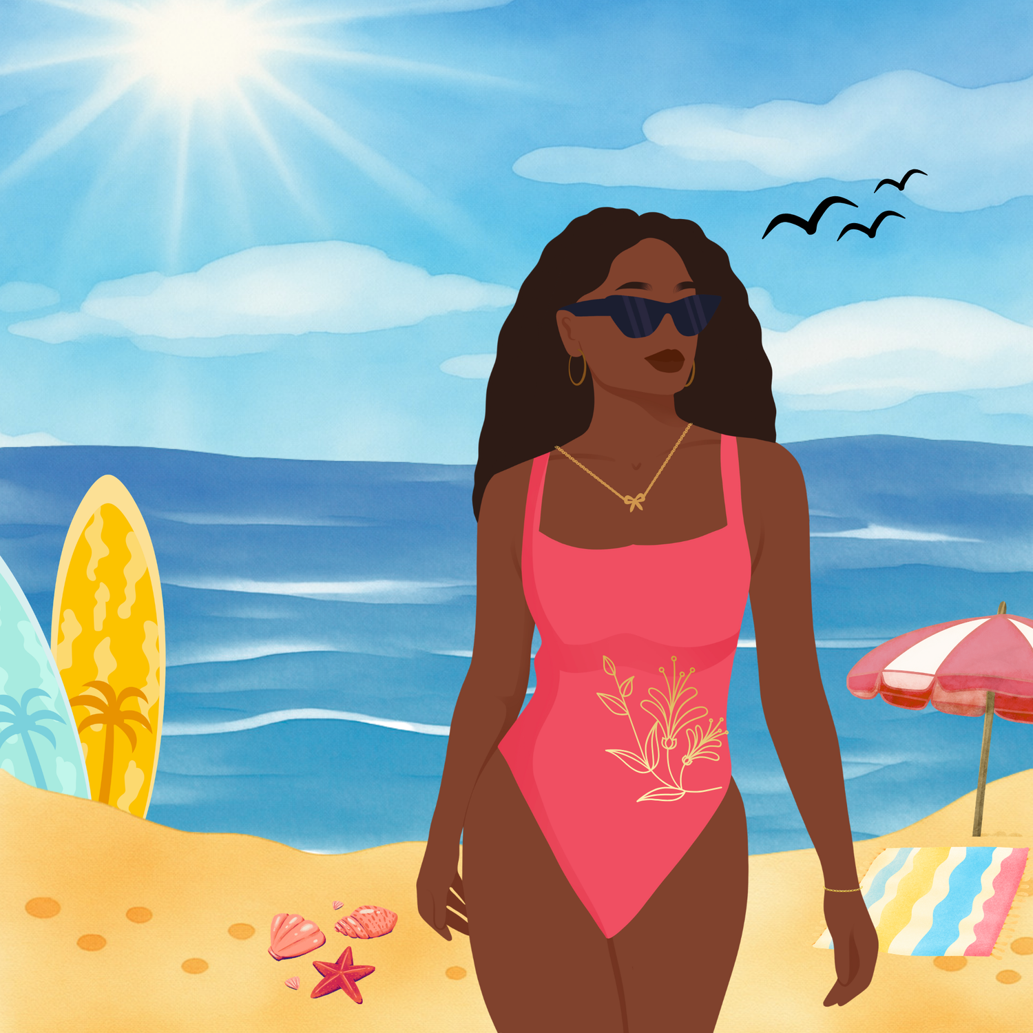 Beach Girl By Victorie Serena- Diamond Art Kit (40x40cm, Round Drill)