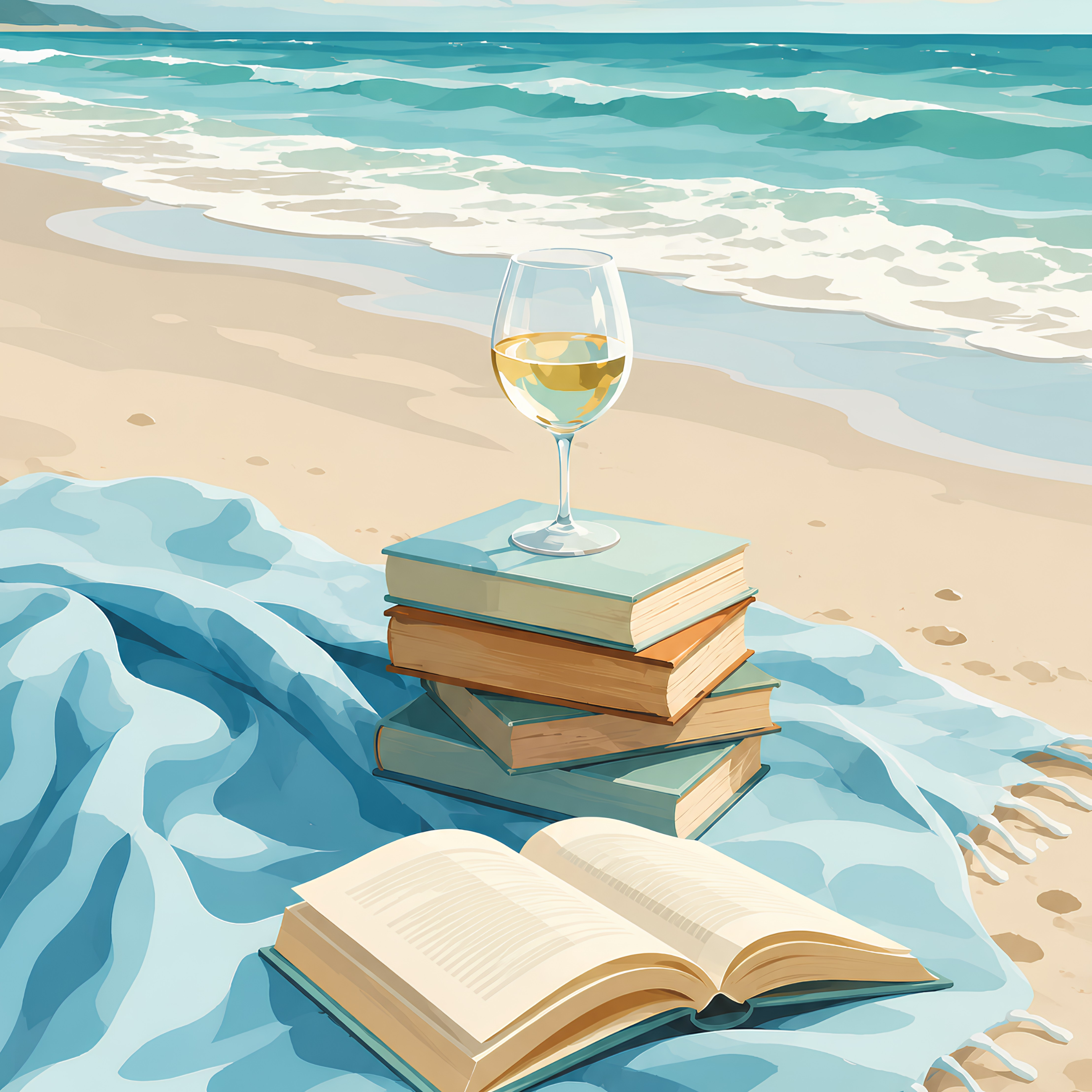 Beach Reads & Chardonnay - Diamond Art Kit (40x50cm, Round Drill)