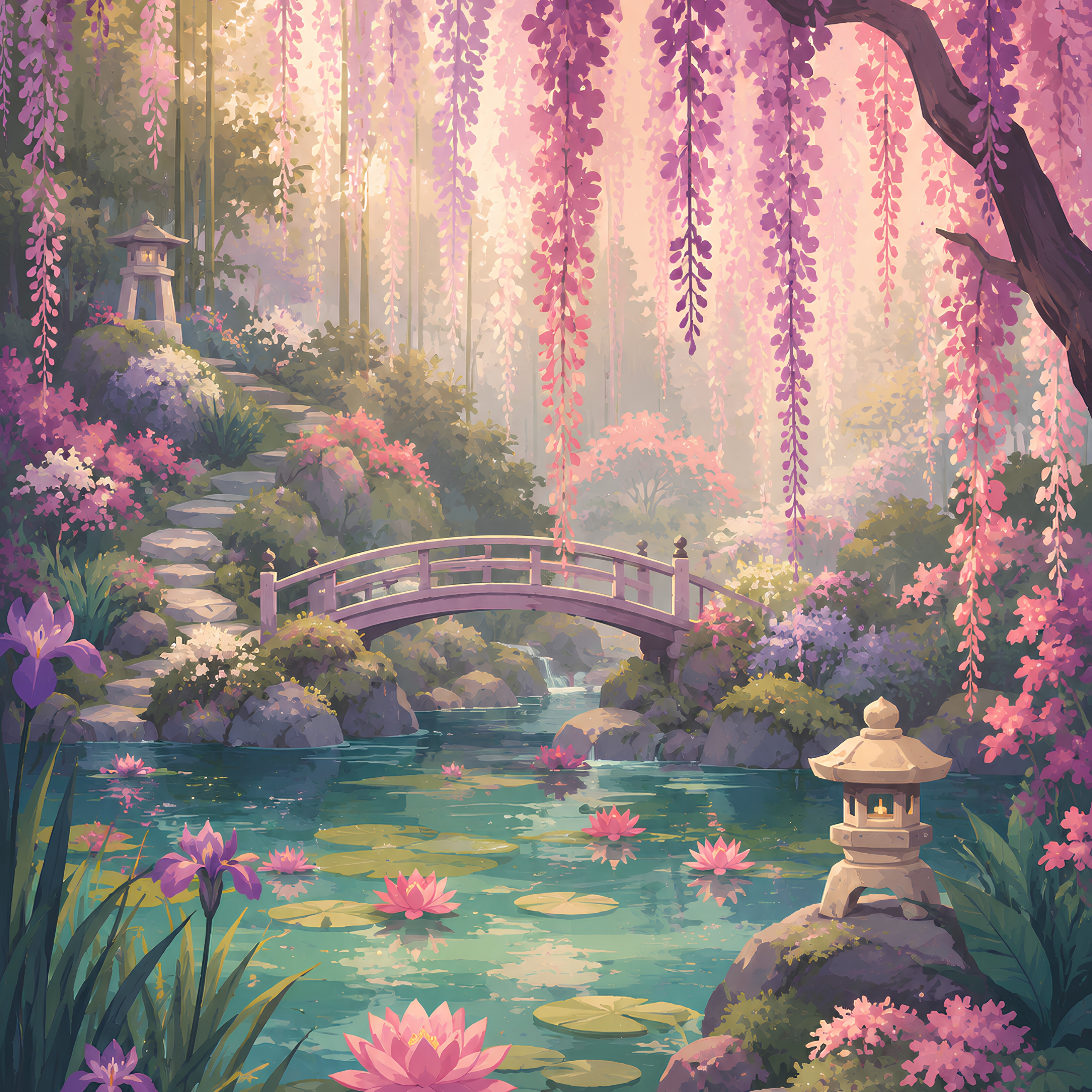 Beneath the Wisteria- Diamond Art Kit (45x60cm, Square Drill)