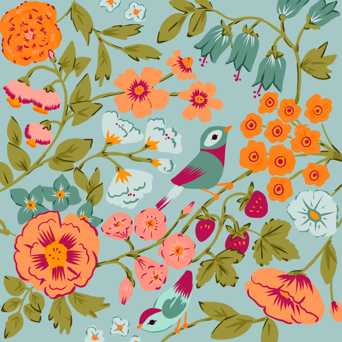 Blooms & Birdsong by Bernadett Urbanovics- Diamond Art Kit (40x40cm Round Drills) Hand Rendered