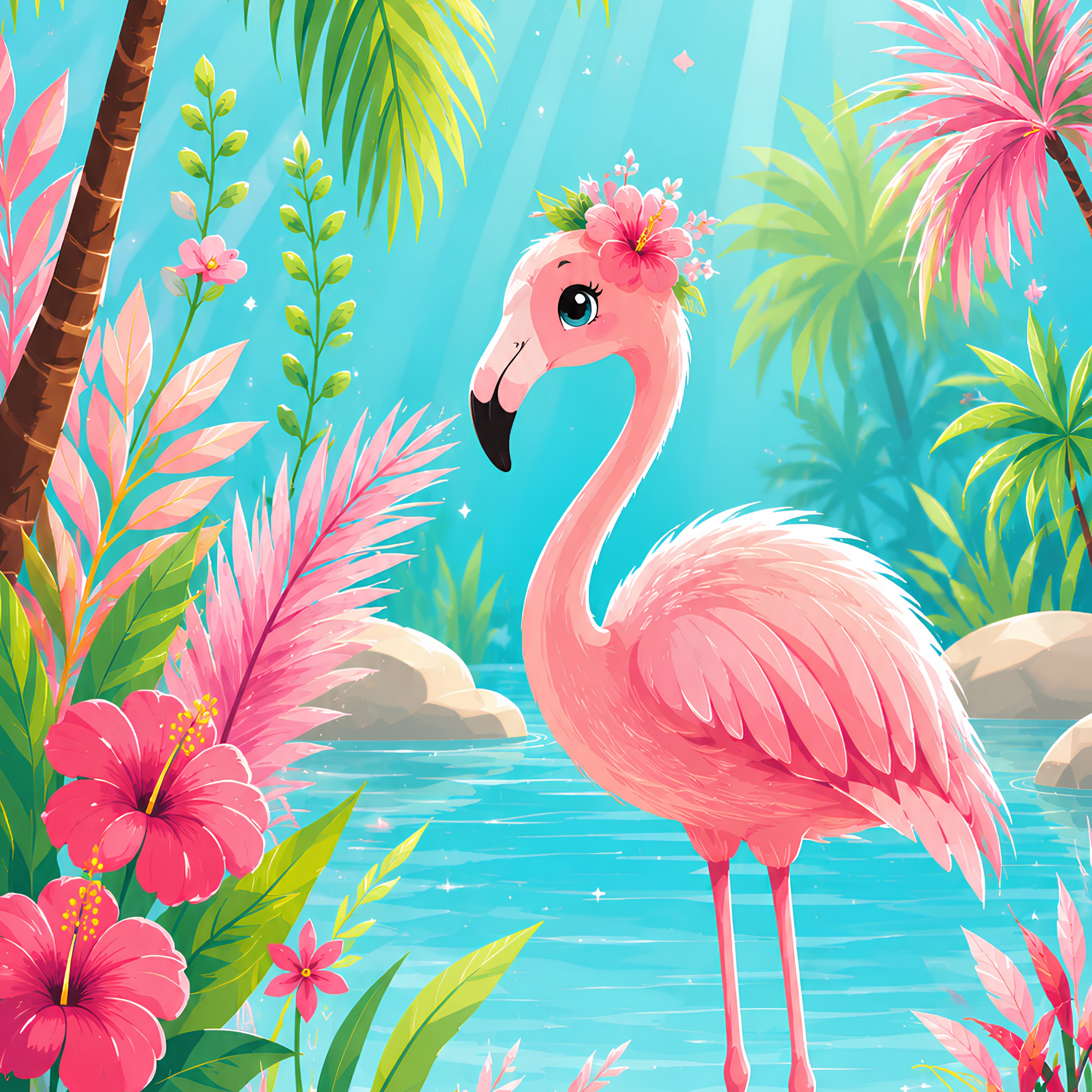 Blossom Bay Flamingo- Diamond Art Kit (40x60cm, Square Drill)