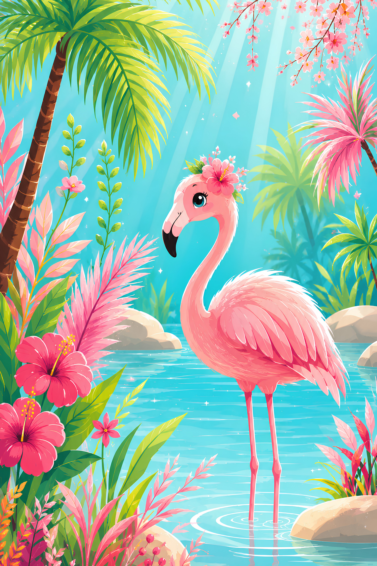 Blossom Bay Flamingo- Diamond Art Kit (40x60cm, Square Drill)