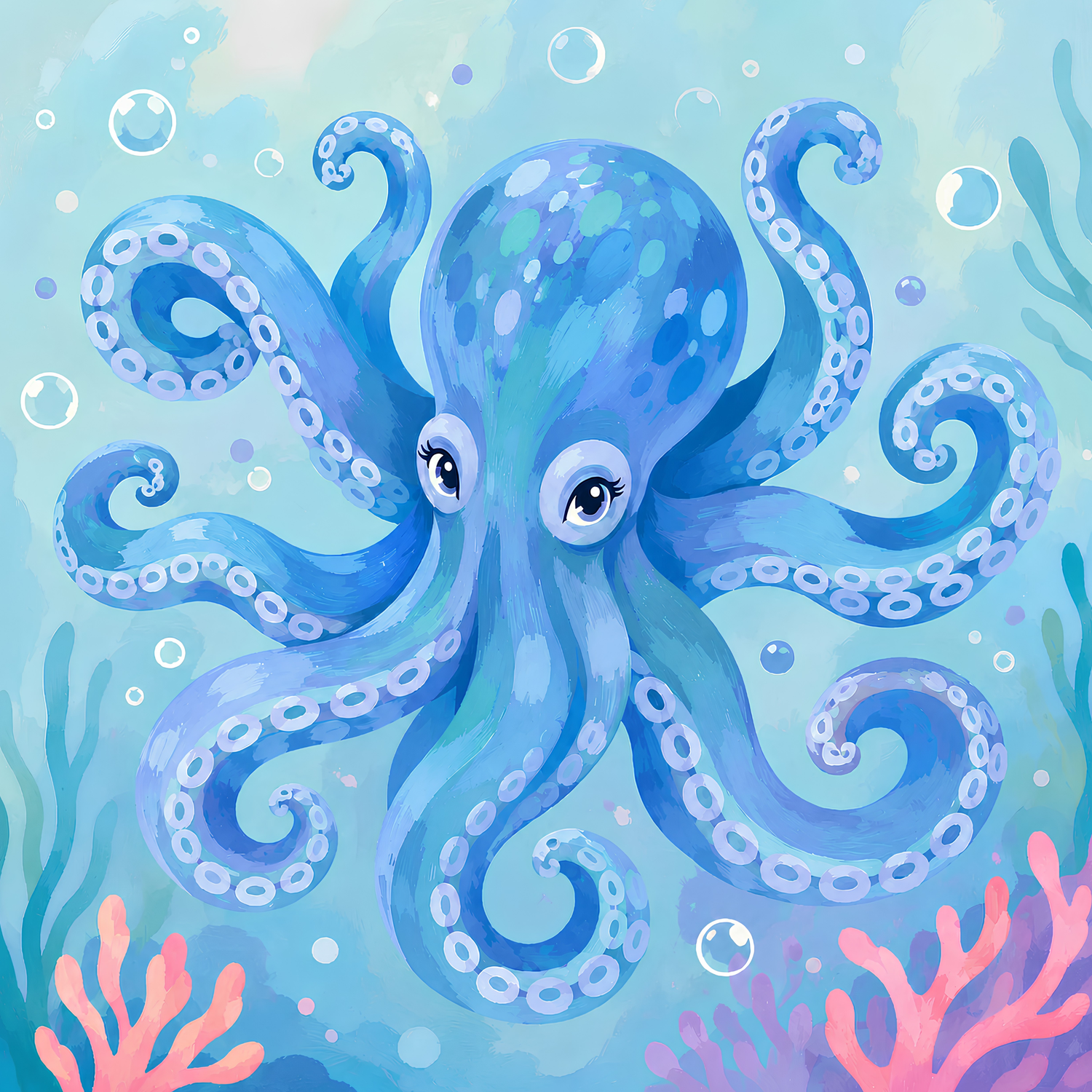 Blue Tentacle Octopus- Diamond Art Kit (50x50cm, Round Drill)