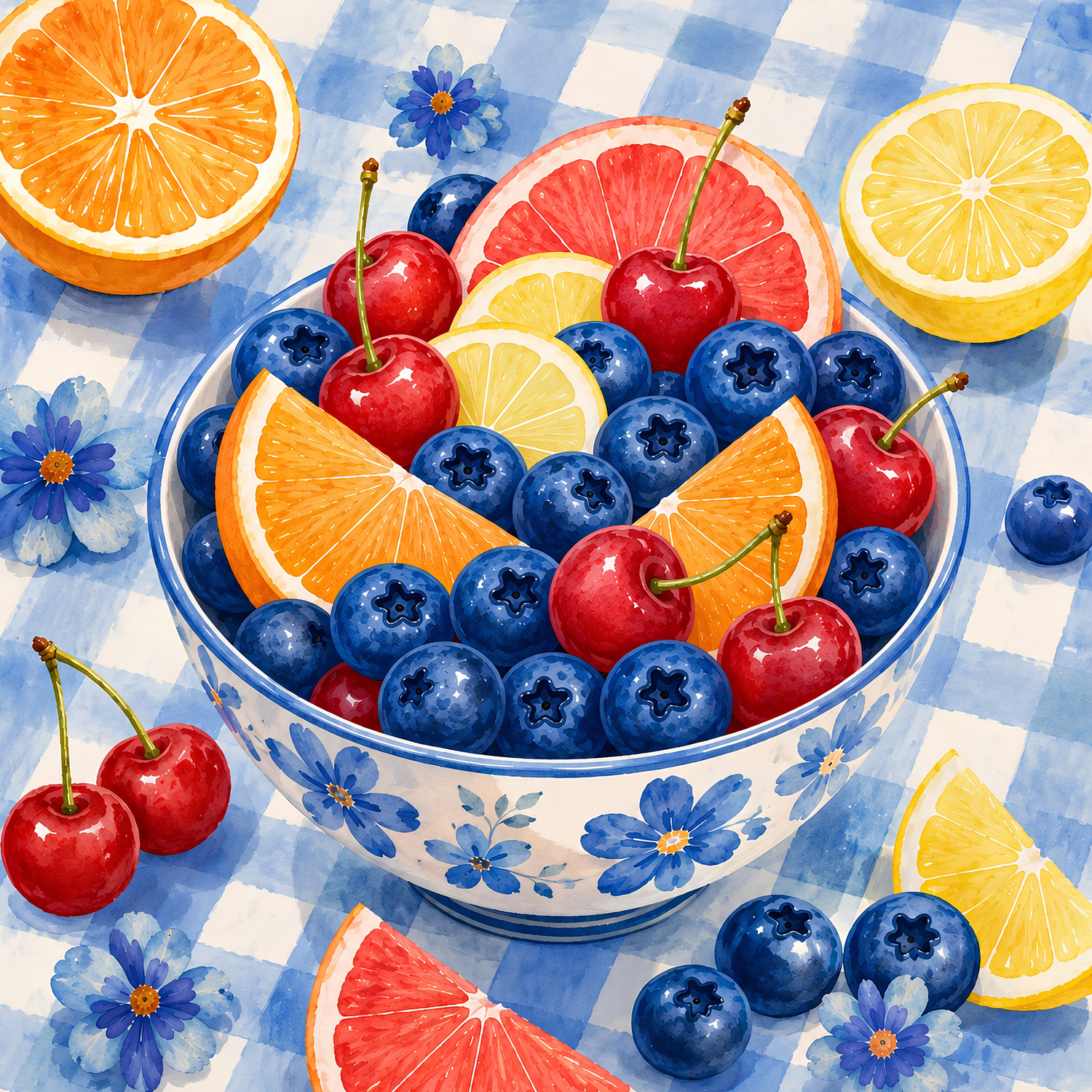 Blueberry Citrus Bowl- Diamond Art Kit (40x40cm, Square Drill)