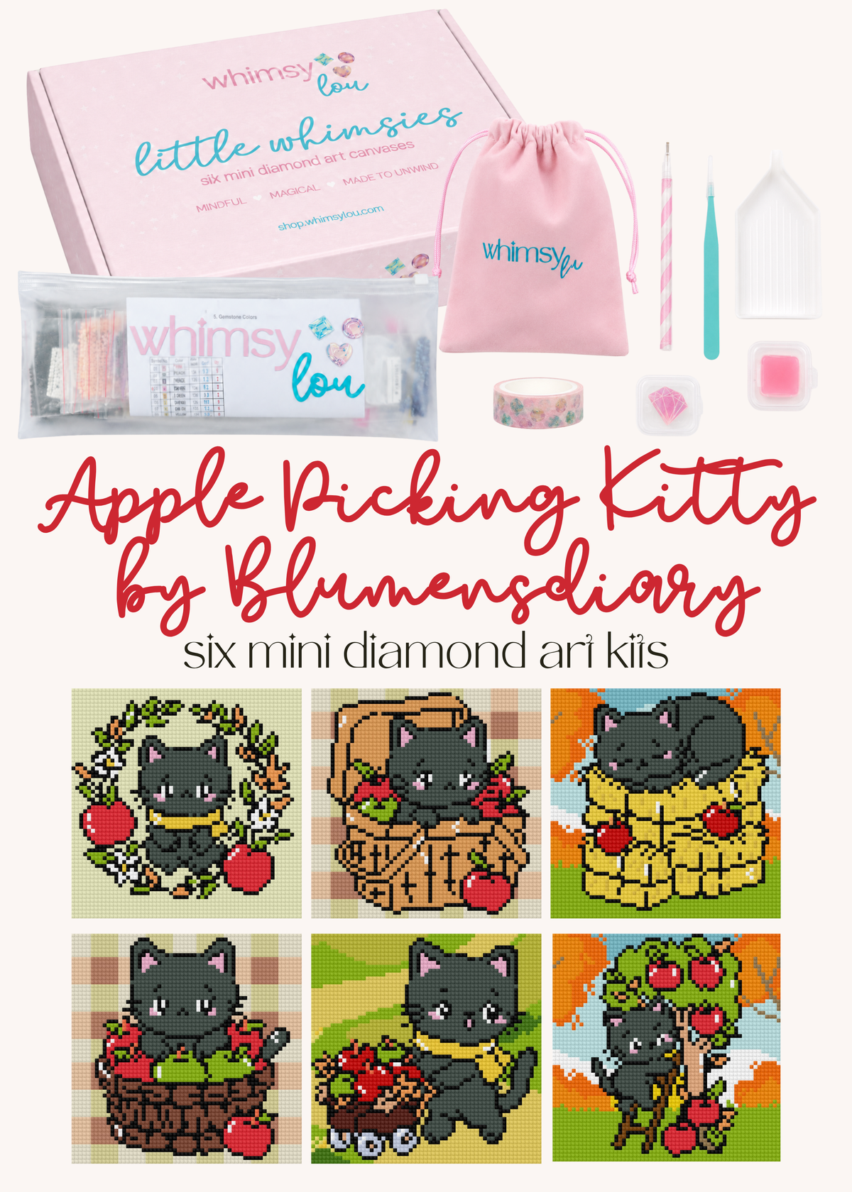 Apple Picking Kitty by Blumensdiary – little whimsies Mini Diamond Art Set