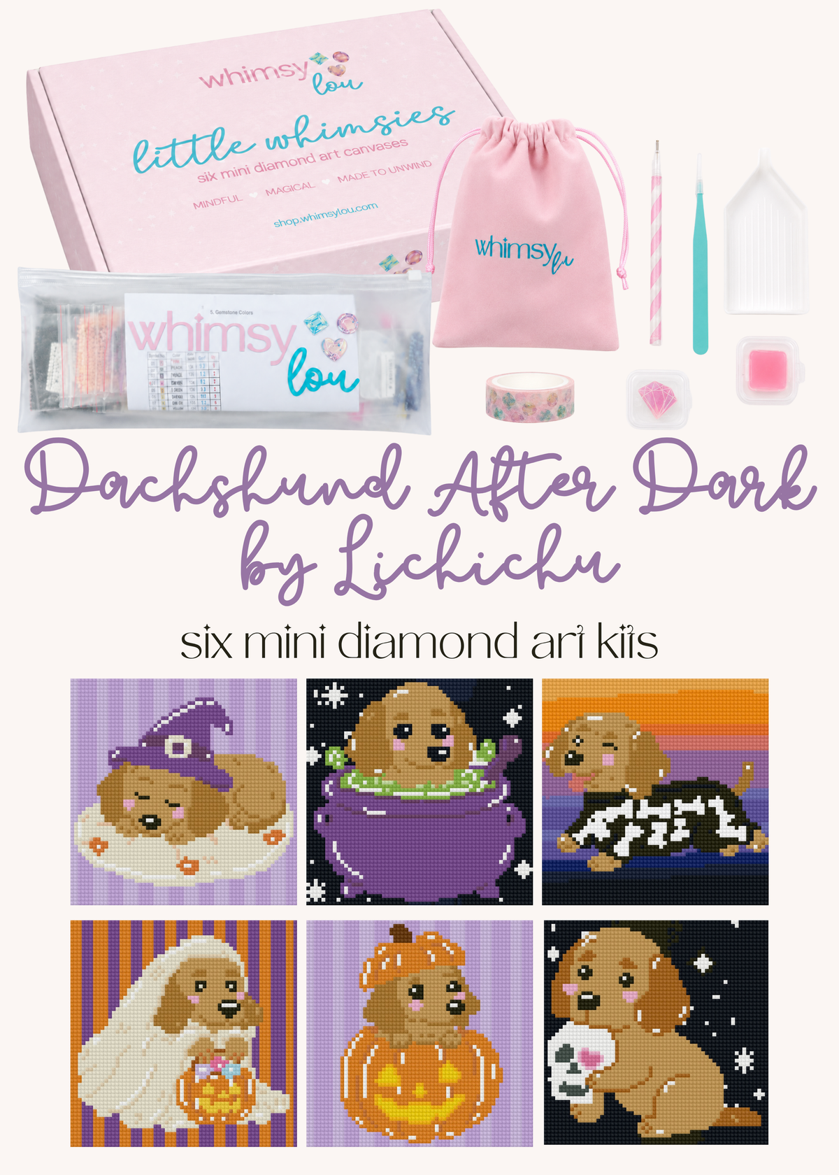 Dachshund After Dark by Lichichu – little whimsies Mini Diamond Art Set