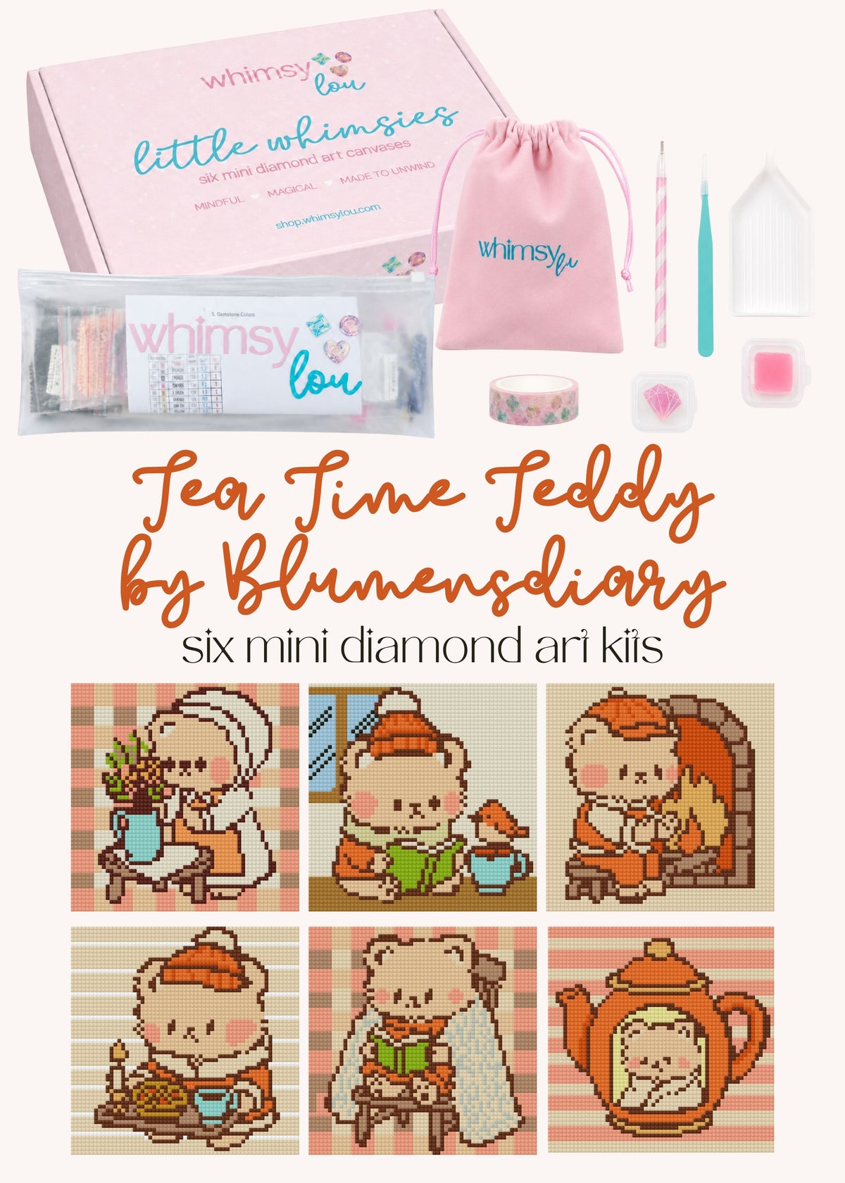 Tea Time Teddy by Blumensdiary – little whimsies Mini Diamond Art Set