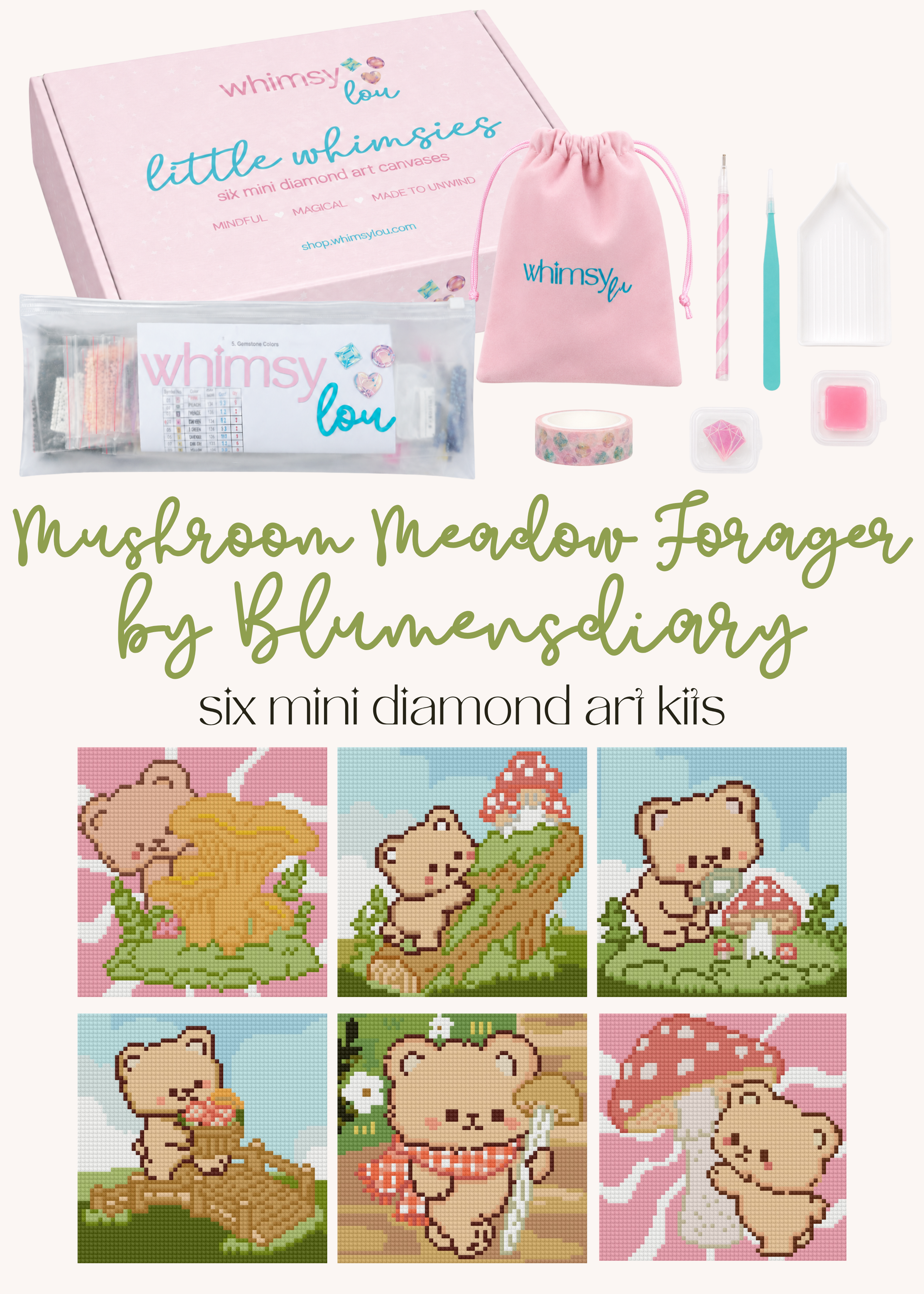 Mushroom Meadow Forager by Blumensdiary – little whimsies Mini Diamond Art Set