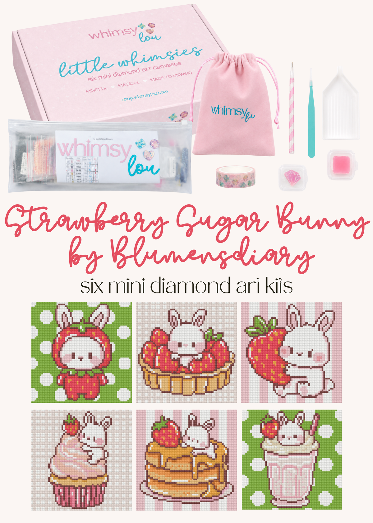 Strawberry Sugar Bunny by Blumensdiary – little whimsies Mini Diamond Art Set
