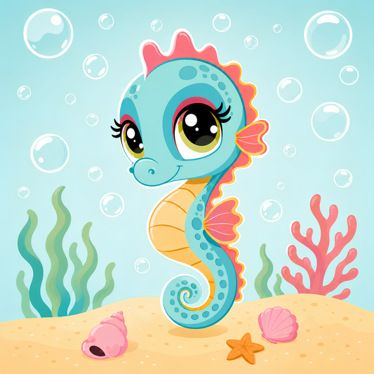 Bubble Seahorse Pal- Diamond Art Kit (40x40cm, Round Drill)