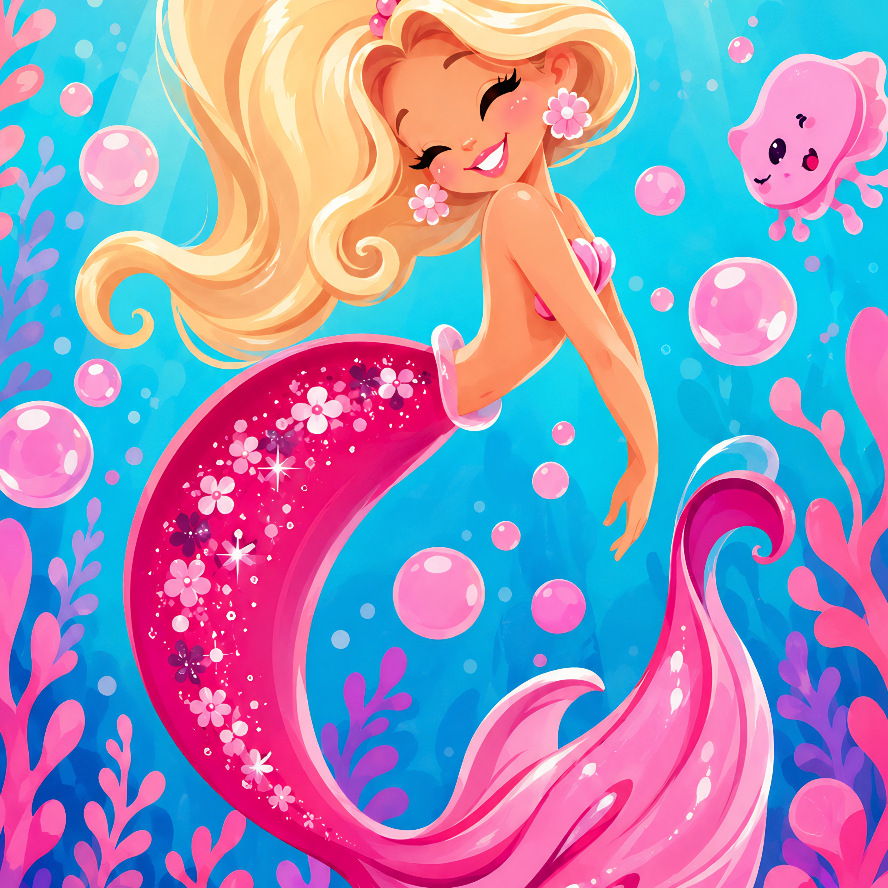 Bubblegum Reef Mermaid- Diamond Art Kit (50x70cm, Square Drill)