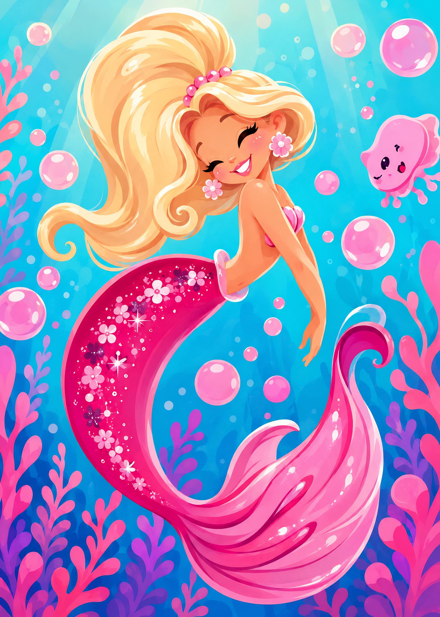 Bubblegum Reef Mermaid- Diamond Art Kit (50x70cm, Square Drill)