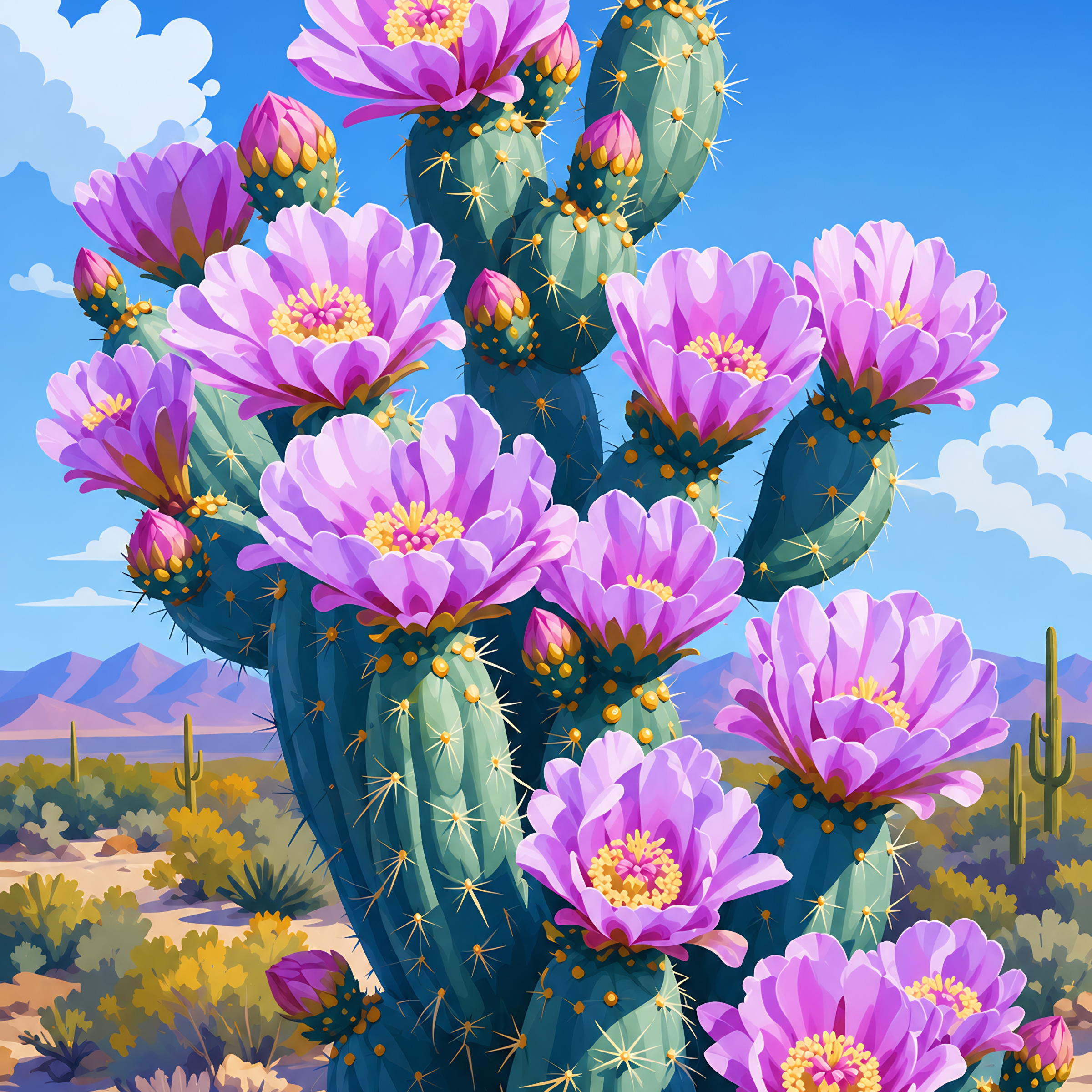 Cactus Blossom Sky- Diamond Art Kit (40x50cm, Square Drill)