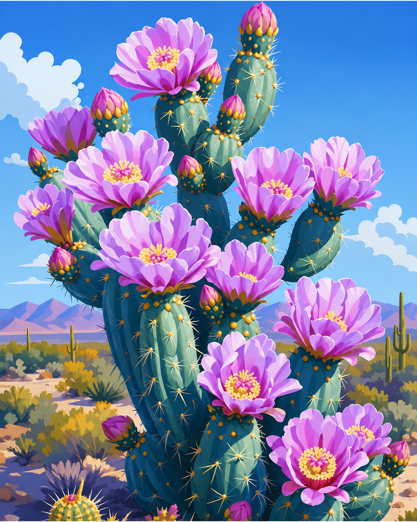 Cactus Blossom Sky- Diamond Art Kit (40x50cm, Square Drill)