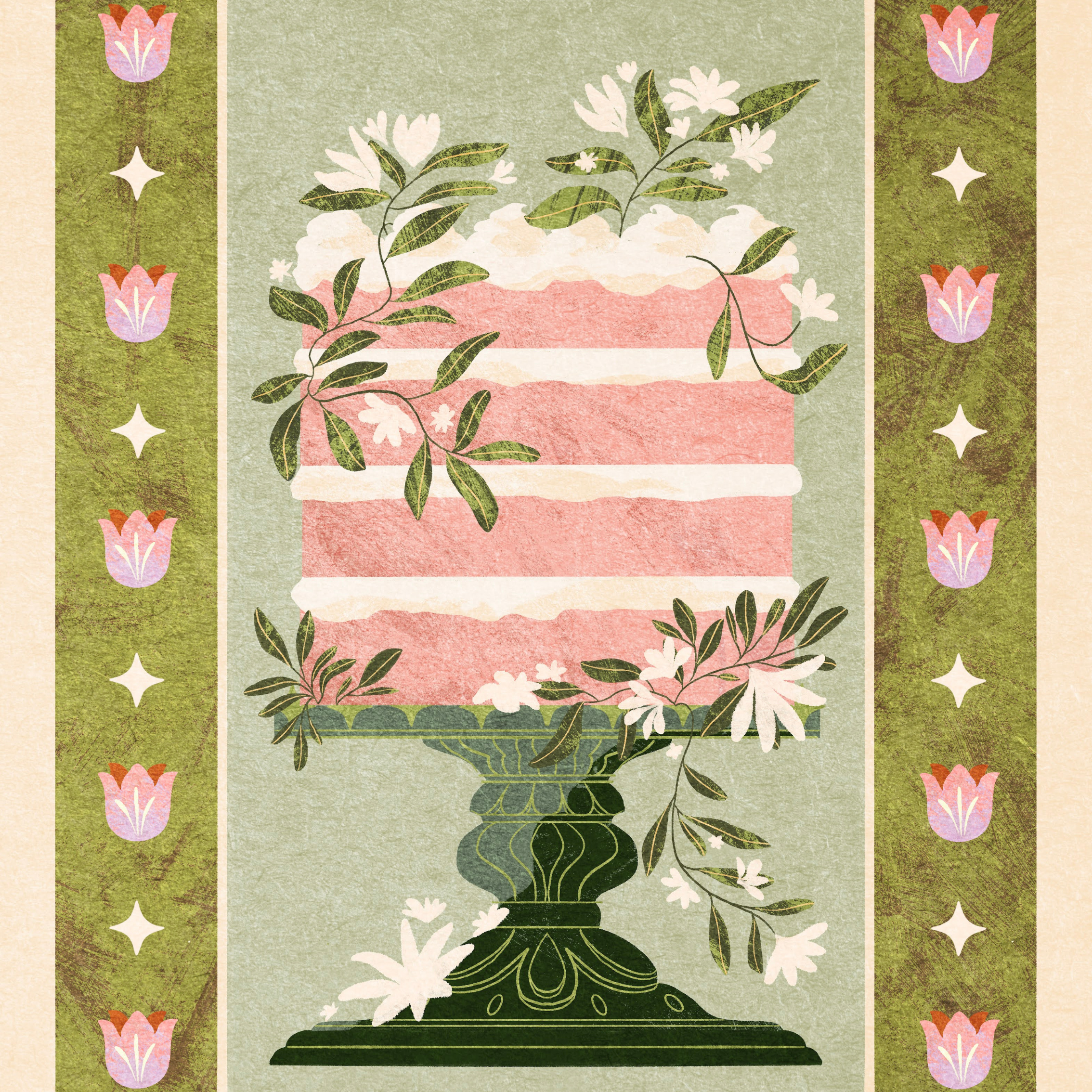 Cake & Flora by Amirah Sheikh- Diamond Art Kit (40x60cm, Square Drill)