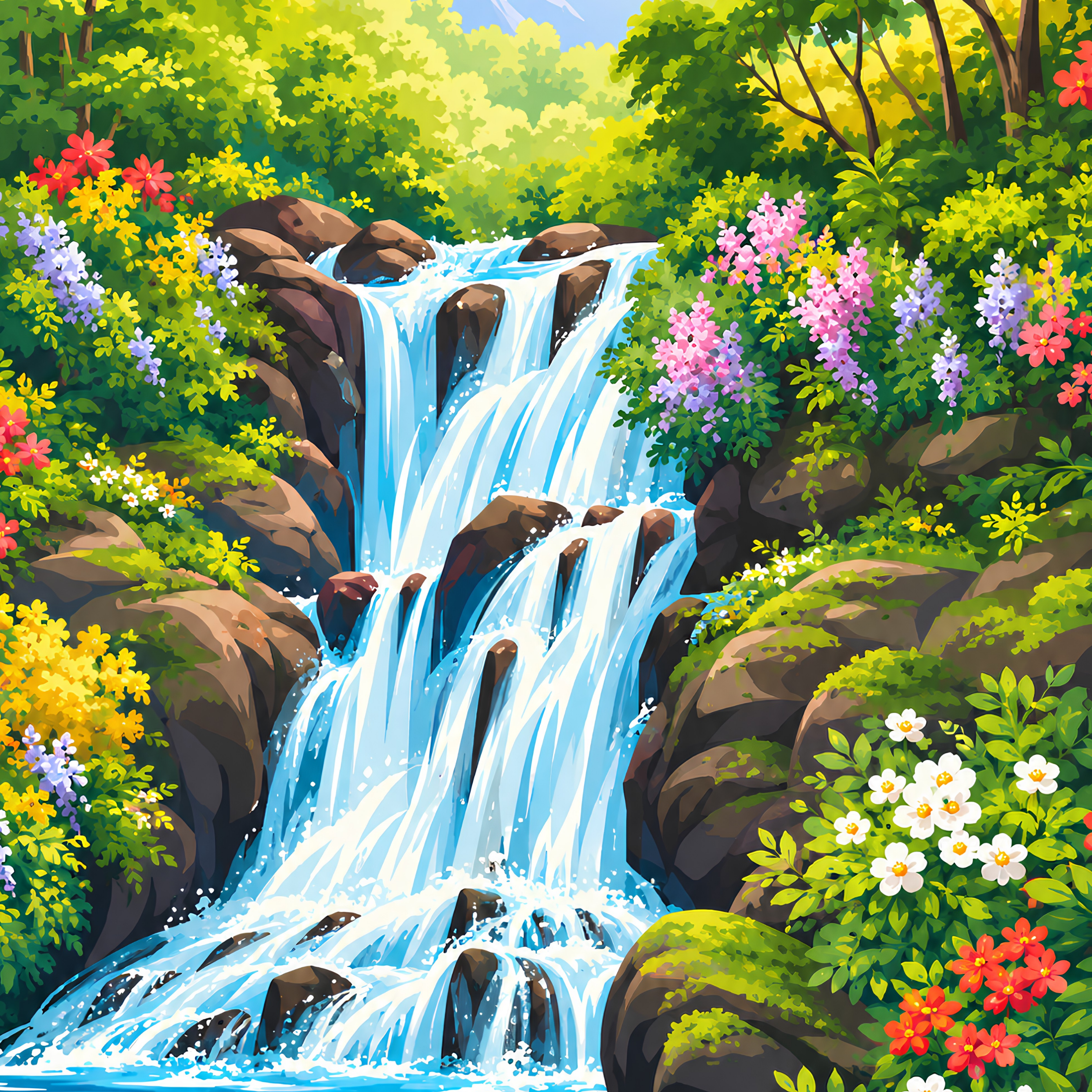 Cascade Garden- Diamond Art Kit (40x60cm, Square Drill)