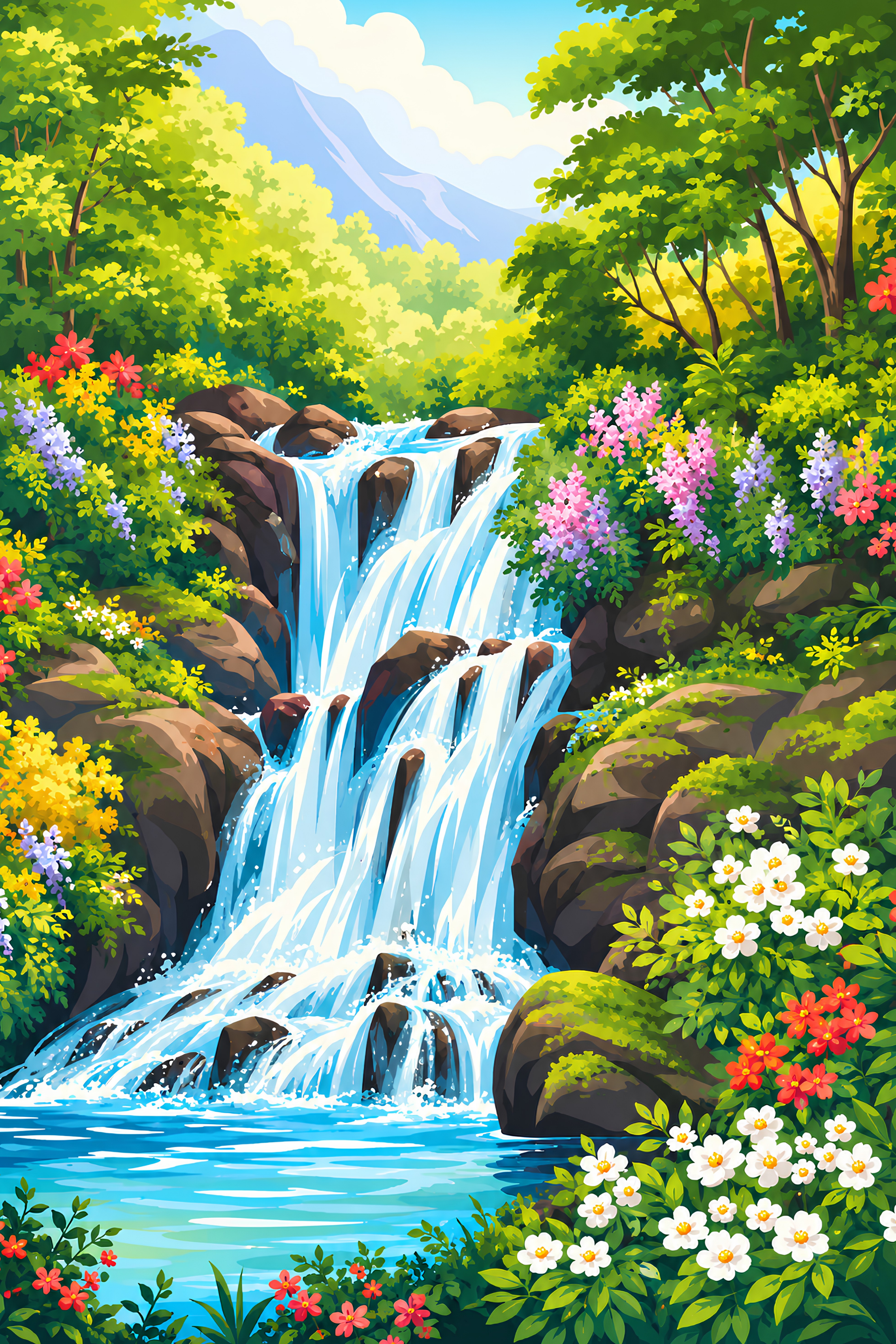 Cascade Garden- Diamond Art Kit (40x60cm, Square Drill)