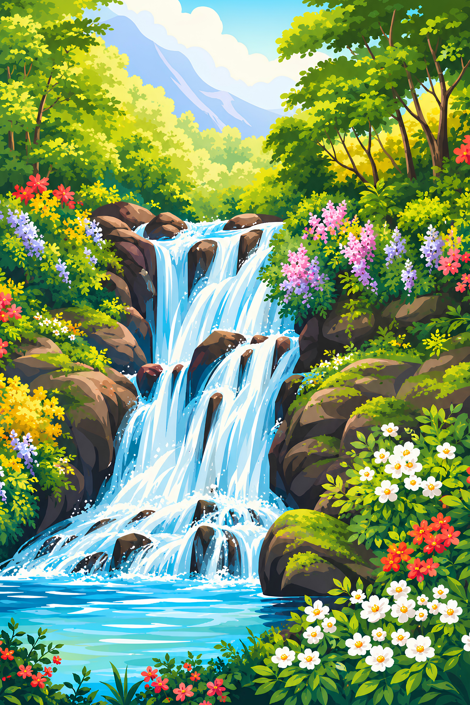 Cascade Garden- Diamond Art Kit (40x60cm, Square Drill)