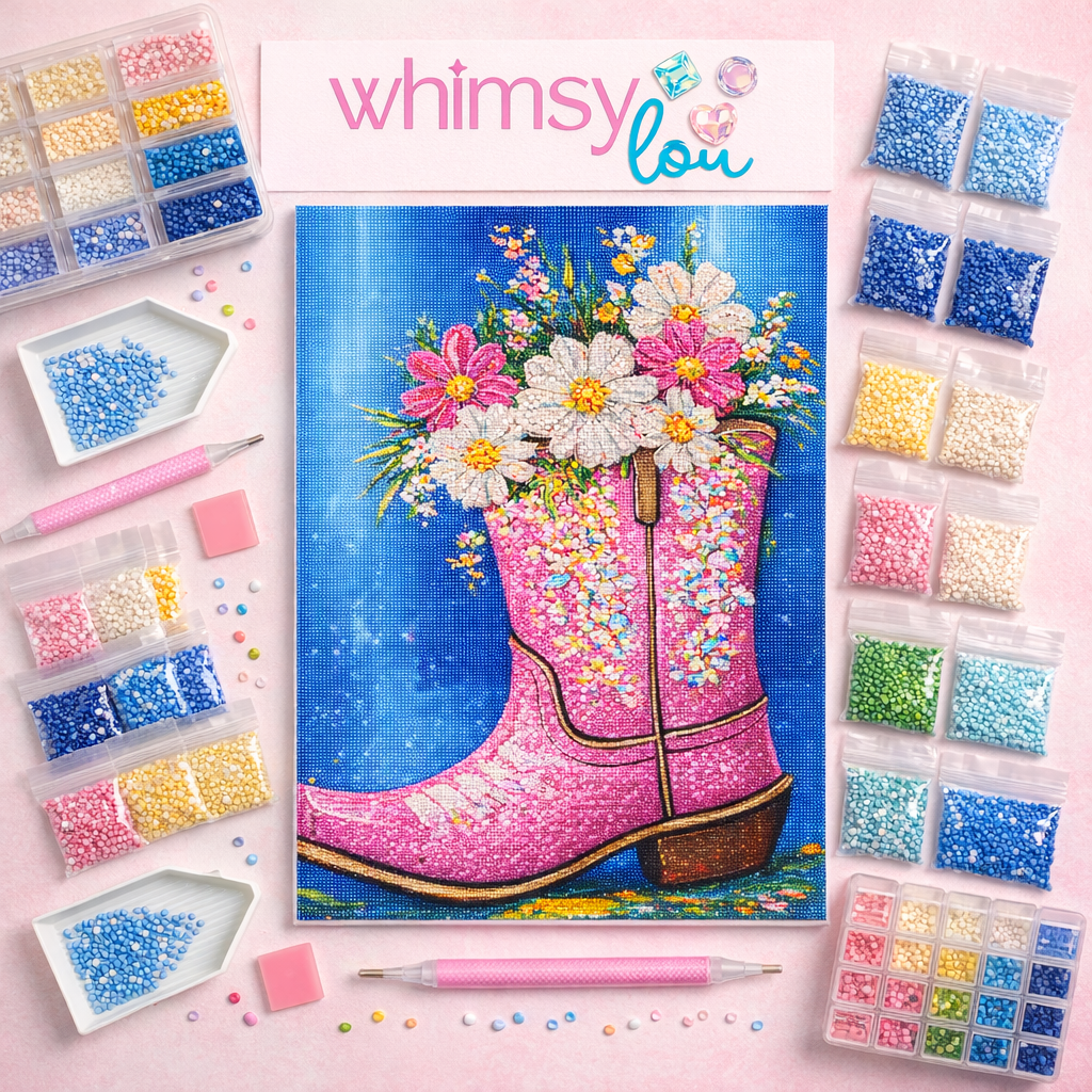 Petals & Pink Leather- Diamond Art Kit (50x70cm, Round Drill)