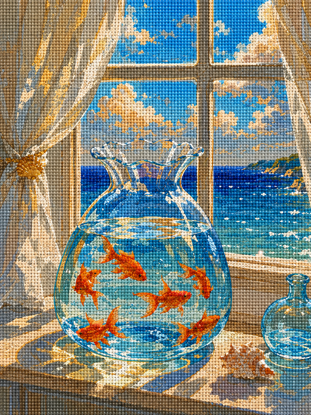 Goldfish by the Sea- Diamond Art Kit (40x60cm, Round Drill)