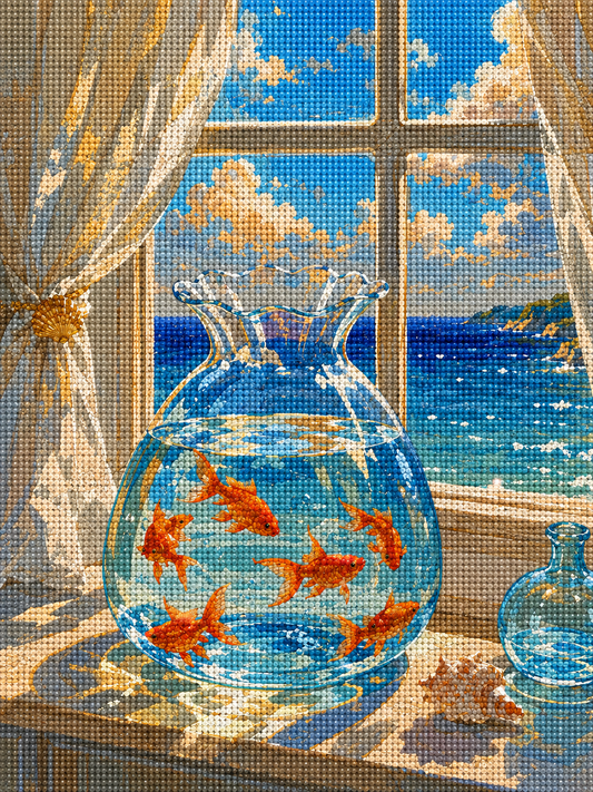Goldfish by the Sea- Diamond Art Kit (40x60cm, Square Drill)