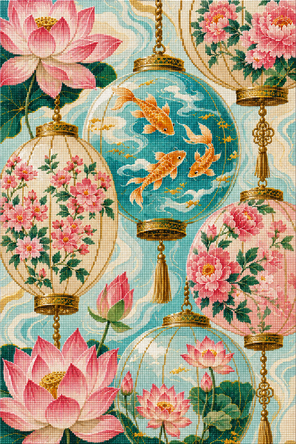 Lotus Koi Lanterns- Diamond Art Kit (50x75cm, Square Drill)