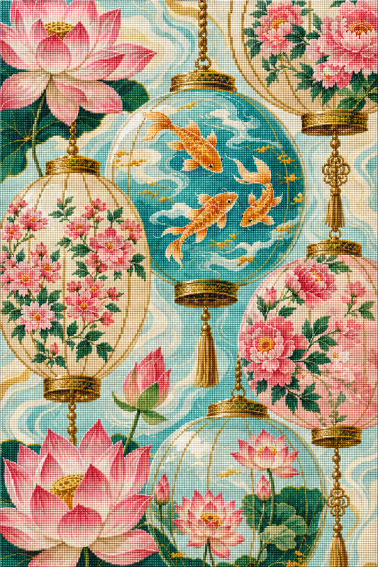 Lotus Koi Lanterns- Diamond Art Kit (50x75cm, Square Drill)