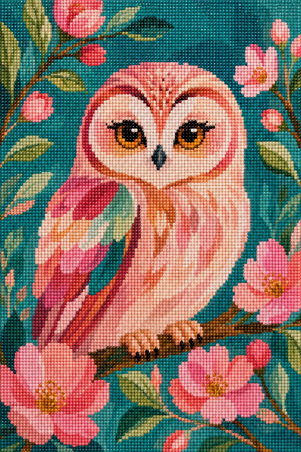 Rosy Garden Owl- Diamond Art Kit (40x60cm, Round Drill)