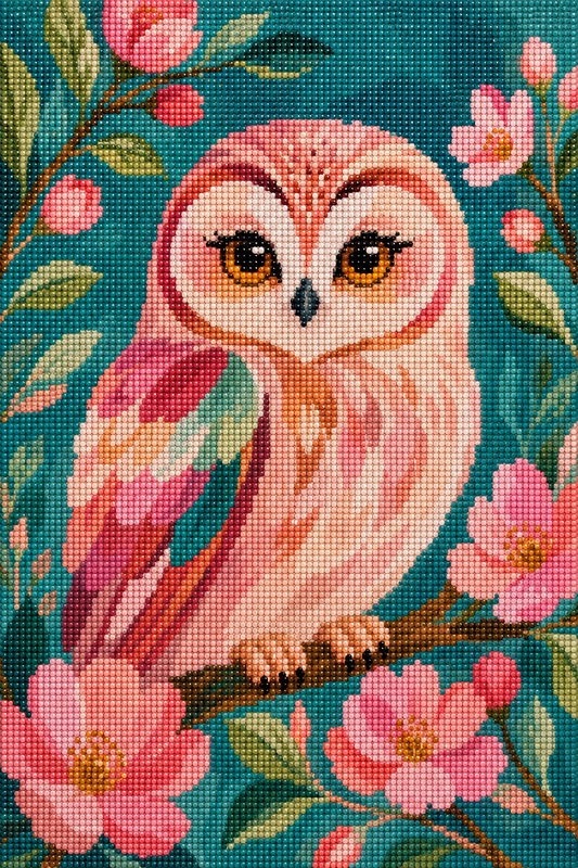 Rosy Garden Owl- Diamond Art Kit (40x60cm, Round Drill)