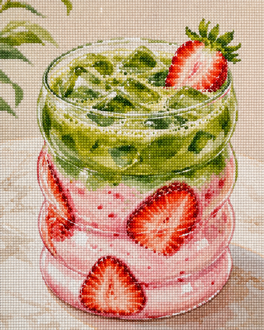 Iced Strawberry Matcha- Diamond Art Kit (40x50cm, Round Drill)