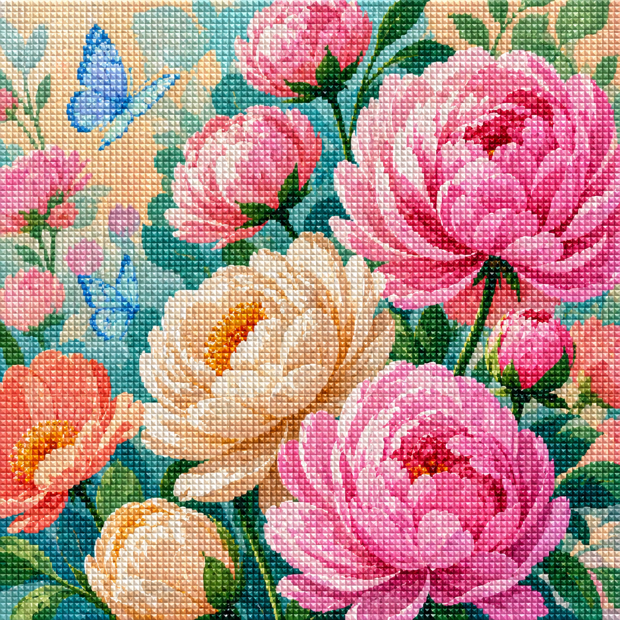 Pastel Peony Garden- Diamond Art Kit (40x40cm, Square Drill)