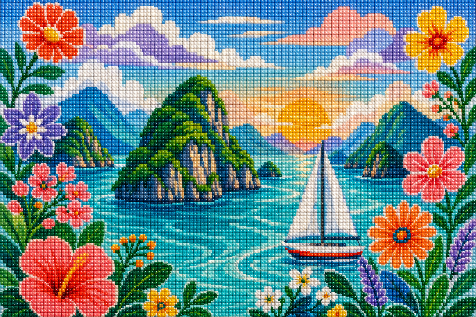 Floral Lagoon- Diamond Art Kit (60x40cm, Square Drill)