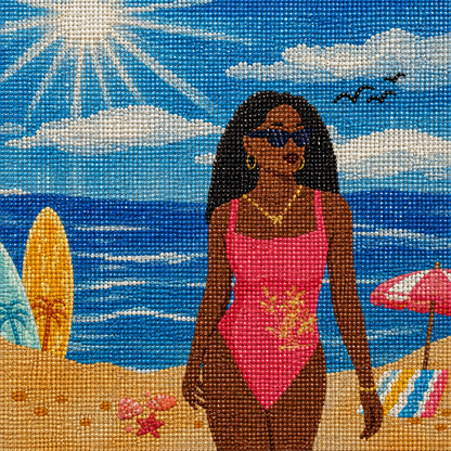 Beach Girl By Victorie Serena- Diamond Art Kit (40x40cm, Round Drill)