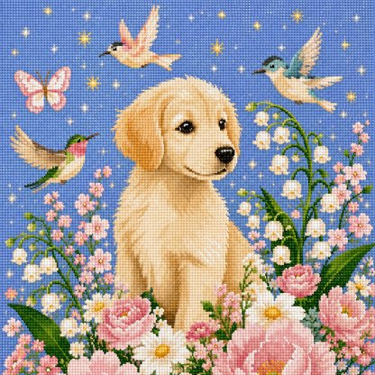 Golden Garden Pup- Diamond Art Kit (50x50cm, Square Drill)