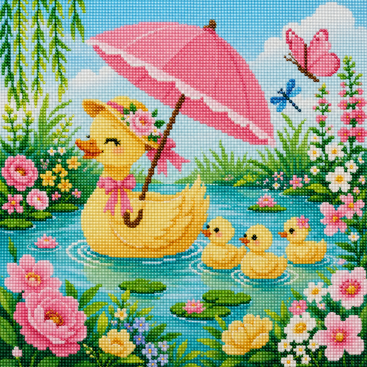Mama's Duck Garden- Diamond Art Kit (50x50cm, Round Drill)