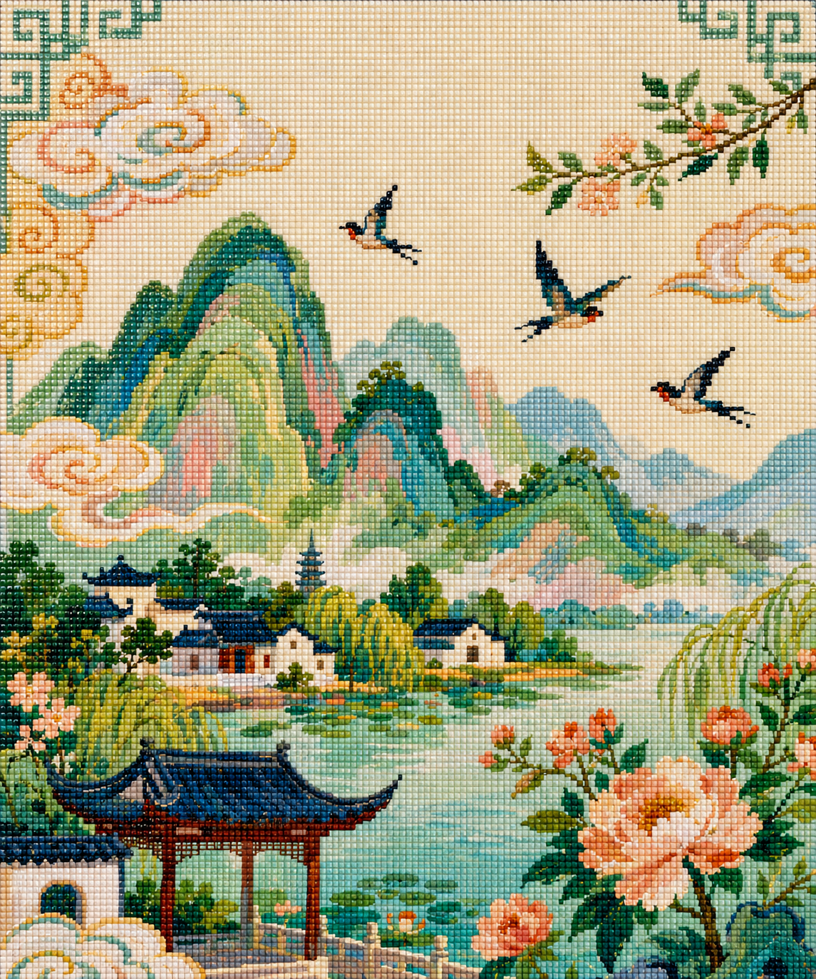 Jade Mountain Garden– Diamond Art Kit (50x60cm, Square Drill)
