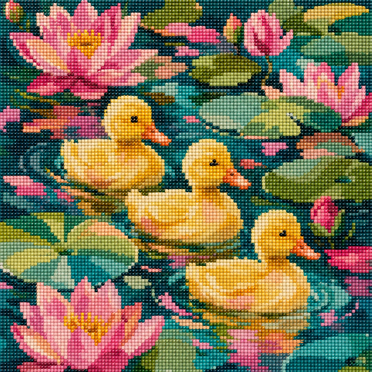 Duckling Lily Pond- Diamond Art Kit (40x40cm, Round Drill)